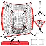 VAVOSPORT 7x7' Baseball Net Set - Portable Softball & Baseball Net for Hitting and Pitching, Baseball Batting Tee, Ball Caddy, Strike Zone, Baseball Training Equipment for Adult Sport,Youth Practice