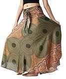 Long Skirts for Women Maxi Boho Skirt Hippie Clothes Bohemian Print (Green Floral, One Size)