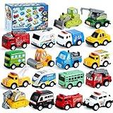 JOYIN 18 Pcs Pull Back City Cars and Trucks Toy Vehicles Set, Friction Powered Cars Toys for Toddlers, Boys, Girls’ Educational Play, Goodie Bags Stuffers