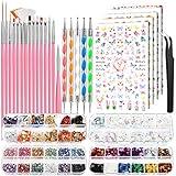 FANDAMEI Nail Art Brushes Set, Nail Art Kit, Nail Design Kit, Nail Art Dotting Pens, Nail Stickers, Butterfly Nail Art Sequins, Nail Foils, Nail Art Flakes Iridescent, Rhinestones For Nails