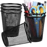 QYH Mesh Pencil Holder Metal Pen Cup Black for Desk 6 Packs