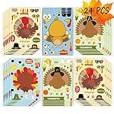 Happy Storm Thanksgiving Stickers for Kids, 24 Sheets Make a Turkey Face Stickers Bulk, Friends Giving Turkey Crafts for Kids, Fall Thanksgiving Games Activities Party Favors Supplies Gifts for Kids