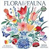 Flora & Fauna 2024 Wall Calendar by Malin Gyllensvaan | 12" x 24" Open | Amber Lotus Publishing