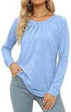 Blouses for Women Fashion 2022 Long Sleeve Dressy Tops for Women Loose Fit LightBlue