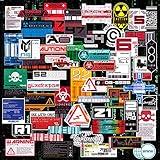 52Pcs Funny Hazard Stickers Danger Caution Warning Decals Futuristic Style Labels for Suitcase Laptops Equipment