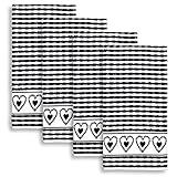 Cackleberry Home Laurel Hearts Terrycloth Kitchen Towels, Set of 4 (Black)