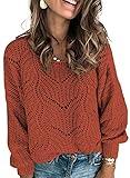 Dokotoo Womens Elegant Crewneck Fall Sweaters for Women Long Sleeve Solid Hollow Out Fashion Casual Loose Plain Chunky Knitted Pullovers Sweaters for Women Jumper Outerwear Red Large