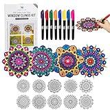 Hula Home Stained Glass Mandala Art Kit - DIY Window Clings with Markers, 10 Suncatchers - Perfect Hobby for Adults, Kids, Teens & Seniors - Ideal Gift for Beginners, Women & Elderly