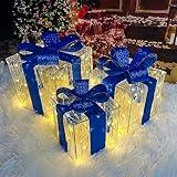 Christmas Decorations, Purtuemy Set of 3 Christmas Lighted Gift Boxes 140 LED Light up Xmas Present Ornament for Tree Indoor Outdoor Yard Holiday Door, Christmas Lights,Warm White, UL Plug