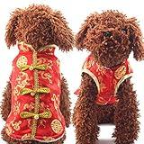 SEIS New Year Dog Knot Buttons Costume Dragon Cat Cheongsam Winter Pet Clothes Vest of The Tang Dynasty Christmas Coat for Cats Teddy Bichon Small Medium Dogs (M (Chest Circumference 50cm/ 19.7"))