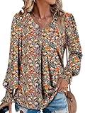 Angerella Womens Long Sleeve Tops Fall Shirts Ladies Tunic Tops V Neck Blouses Flower Womans Tops PumpkinOrange L