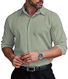 COOFANDY Mens Business Casual Shirt Covered Placket Button Up Long Sleeve Performance Suit Shirt for Men Relaxed Fit No Wrinkle Fitted Wedding Outfits Light Sage Green XL