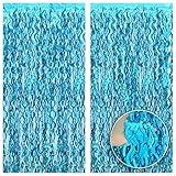 KatchOn, XtraLarge, Wavy Blue Foil Fringe Curtain - 3.2x6.5 Feet, Pack of 2 | Blue Water Beach Backdrop for Beach Party Decorations | Under The Sea Party Decorations | Summer Pool Party Decorations