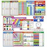 Math Educational Learning Posters,Laminated Math Charts with Tape for Children Kids Homeschool Elementary and Middle School Teach,Multiplication Table,Addition,Place Value,Shapes,Fractions (13 Pack)