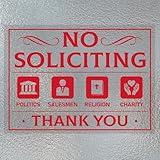 WaaHome 7''X10'' No Soliciting Window Stickers Decals for Glass Door Pack of 2 No Soliciting Sign for House Home Front Door Business, No Soliciting Stickers No Politic No Salesmen No Region, Red