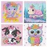 AOSGEDY 4 Pieces Cartoon Diamond Art Kits for Kids, Cute Animals DIY Diamond Art Painting for Adults Beginner, Kids' Mosaic Kits 5D Full Round Drill Gem Art for Home Wall Decor Kids 6X6 inch