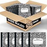 Rosmonde 50 Pack Composition Notebooks Bulk, Wide Ruled Composition Notebook, 200 Pages (100 Sheets), 9-3/4 x 7-1/2, Black Marble, Bulk School Supplies, Office Notebooks, Bulk Notebooks for School