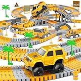 Kids Toys 253 PCS Construction Race Tracks Toy for 3 4 5 6 7 8 Year Old Boys Girls, 5 PCS Construction Truck Car and Flexible Track Play Set Create A Engineering Road Games Toddler Toys Birthday Gifts