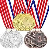 12 Pieces Award Medals 1st 2nd 3rd (Gold, Silver, Bronze) Metal Style Winner with Neck Ribbon, 2 Inches