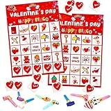 Valentine’s Day Bingo Game for Kids, Bingo Cards with 32 Players & 10 Pcs Party Blowers for Valentine Party Games, Valentine Crafts School Classroom Party Favor Activities,Holiday Party Craft Supplies