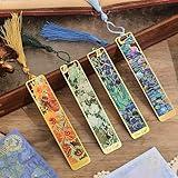 4 Pieces Metal Bookmarks with Tassel, Golden Hollow Bookmark Van Gogh Oil Painting Theme Book Mark Bookmarks for Book Lovers Writers Readers Children Teens Men Women Adults