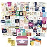 Janvale 100 All Occasion Cards Assortment Box with Color Envelopes，All Occasion Cards Set with Greeting Inside, Large 5 x 7 inch Cards with Stickers and Dividers