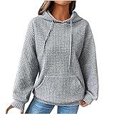 LRMQS todays daily deals clearance prime Hoodies for Women Trendy Fall Fashion 2024 Waffle Knit Drawstring Pullover Sweatshirts Loose Fit Casual Cute Clothes women's hoodie Gray M