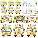 Pajean 48 Sets School Bus DIY Crafts Kit Yellow School Bus Picture Frames Back to School Stickers School Bus Birthday Photo Frames Decor for Student First Day of School Party Decor Supplies