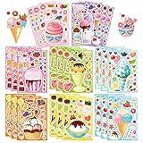 24 Sheets Make-a-face Stickers, Make Your Own Ice Cream Mix and Match Sticker Sheets DIY Summer Ice Cream Stickers for Kids Party Favors Activities