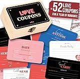 STOFINITY 52 Love Coupons for Him - Couples Coupon Book for Boyfriend Husband, Blank Coupon Cards Valentine’s Day Gifts for Girlfriend, Romantic Love Vouchers Cards Box Anniversary Keepsake Gift