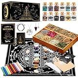 Witchcraft Supplies Kit, 80Pack Witch Starter Kit Wiccan Supplies and Tools Witchy Gifts for Beginners, Spell Candles, Chakra Healing Crystals and Dried Herbs for Zodiac and Lunar Magick