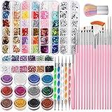 FANDAMEI Nail Art Kit, Nail Design Tools Kit with Nail Art Brushes, Nail Dotting Tools,Fine Glitter,Nail Butterfly, Nail Heart Glitter Sequins, Nail Foil Flakes, Nail Art Rhinestones, Nail Dust Brush