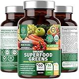 N1N Premium Organic Superfood Greens [28 Powerful Ingredients] Natural Fruit and Veggie Supplement with Alfalfa, Beet Root and Ginger to Boost Energy, Immunity and Gut Health, Made in USA, 60 Ct