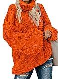 Dokotoo Women Fashion 2024 Winter Fall Sweater Casual Loose Cowl Neck Turtleneck Sweaters Long Sleeve Oversized Cable Knit Tops Tunic Pullover Warm Sweaters for Women Outerwear Orange XX-Large