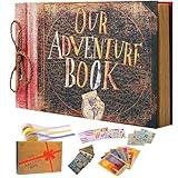 Adventure Book Scrapbook DIY Handmade Retro Style Travel Souvenir, 11.92 x 7.62" Embossed Lettering Scrapbook Inspired by 'Up', Memory Book For Anniversary Wedding,Travelling,Valentine's Day Gifts