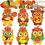 Winlyn 24 Sets Fall Craft Kits Kids Autumn Halloween Thanksgiving Fall Crafts DIY Owl Ornaments Art Sets Leaf Pumpkin Harvest Felt Stickers Arts and Crafts for Kids Holiday Party Classroom Activities