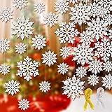 46Pcs Plastic Snowflake Ornament Christmas Glitter Snowflake Hanging Christmas Tree Decorations with Silver Rope for Winter Decorations Tree Window Door Accessories (White)