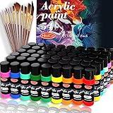 Acrylic Paint Set 66 PCS of 54 Colors 2fl oz 60ml Bottles with12 Brushes,Non Toxic 54 Colors Acrylic Paint No Fading Rich Pigment for Kids Adults Artists Canvas Crafts Wood Painting