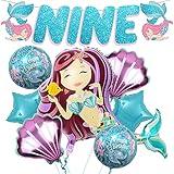 Giant, Mermaid 9th Birthday Decorations for Girls - Pack of 8 | 9th Mermaid Birthday Decorations 9 Year Old | Mermaid Balloons 9, Mermaid Party Favors | Mermaid Party Decorations for Girls birthday