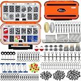 PLUSINNO 253pcs Fishing Accessories Kit, Fishing Tackle Box with Tackle Included, Fishing Hooks, Fishing Weights Sinkers, Spinner Blade, Fishing Gear for Bass, Bluegill, Crappie, Fishing