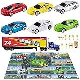 TEMI Diecast Racing Cars Toy Set w/Activity Play Mat, Truck Carrier, Alloy Metal Race Model Car & Assorted Vehicle Play Set for Kids, Boys & Girls