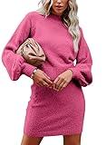 Dokotoo Women's 2 Piece Outfits 2024 Winter Puff Long Sleeve Mock Neck Knit Pullover and Bodycon Rose Sweater Dress Sets Medium