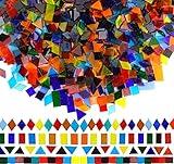 Lanyani 1600 Pieces Transparent Cathedral Glass Mosaic Tiles Pieces for Arts and Crafts Mixed Color Stained Glass Pieces, 4 Shapes Mixed