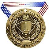 Decade Awards' 1st Place Gold Medal - Large Metal - Olympic Award Medals with Stars & Stripes American Flag V Neck Ribbon - Perfect for School Competitions, Kids, Students, Athletes & Scholars