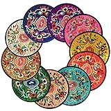 Ambielly Drinks Coasters,Vintage Ethnic Floral Fabric Coasters Bar Coasters Cup Coasters for Friends,Housewarming,Party,Living Room Decor, 10pcs/Set, 5.12"/13cm (Mixed Colors)