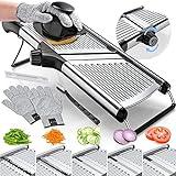 Gramercy Adjustable Mandoline Food Slicer, Mandoline Slicer for Kitchen, Mandolin, Potato Slicer, Tomato Slicer, Carrot Slicer, Onion Slicer - Stainless Steel - INCLUDING One Pair Cut-Resistant Gloves