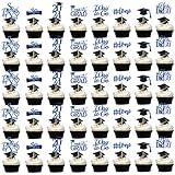 Graduation Cupcake Toppers 2024 Blue, Glitter Class of 2024 Cupcake Toppers Supplies, Class of 2024 Congrats Grad Cap Diploma Cupcake Picks for Graduation Party Decorations 2024 Blue and Black - 40Pcs