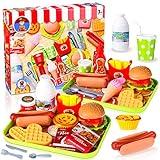 Zomiboo Pretend Play Food Toy Set for Kitchen, Fake Food Plastic Burgers Sandwich Toys Pretend Food Playset Preschool Kitchen Sets Play Food Plastic Food Toys for Restaurant Play Girls Boys