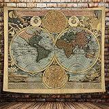 Vintage World Map Tapestry, Antique Old Nautical Map of the World Wall Art, Historical Atlas Geography Retro Wanderlust Pirate Tapestry Wall Hanging for Bedroom Living Room Dorm, 60X40in, Brown Tan