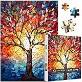 Stained Glass Puzzle, Tree of Life Puzzles for Adults 1000 Pieces, Impossible Hard Difficult Challenging Puzzles for Adults, Colorful Mosaic Tree of Life Jigsaw Puzzle 1000 Pieces